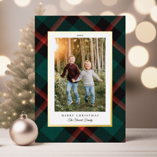 Real Foil Red Green Plaid Christmas Holiday Card