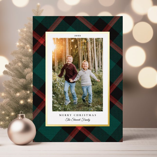 Real Foil Red Green Plaid Christmas Holiday Card (Real Foil Red Green Plaid Christmas Foil Holiday Card with 2 Photos)