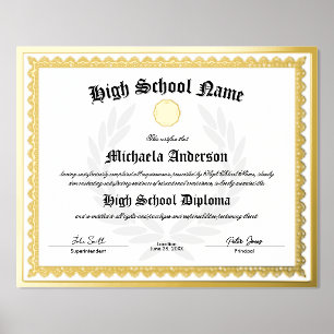 REAL FOIL Replica High School Graduate Certificate Prints