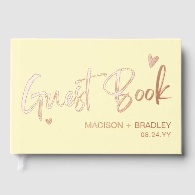 Real Foil Rose Gold Calligraphy Script Wedding Guest Book (Front)