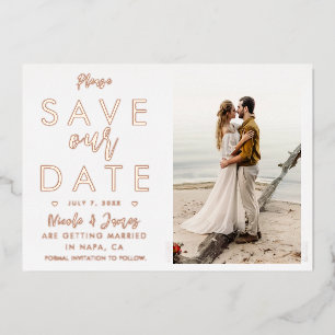 Real Foil Rose Gold Save The Date Photo Engagement