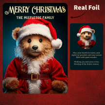Real Foil Santa Teddy Bear Christmas Cute Flat