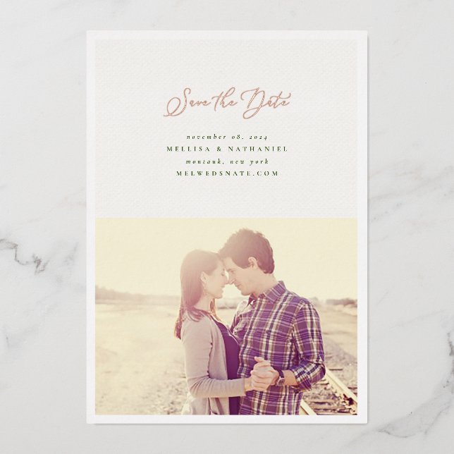 Real Foil Script Wedding Save The Date Foil Invita (Front)