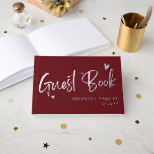 Real Foil Silver Calligraphy Script Modern Wedding Guest Book