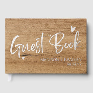 Real Foil Silver Calligraphy Script Wooden Wedding Guest Book