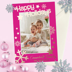 Real Foil Stars Holiday Card Hot Pink Photo