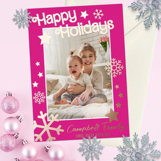 Real Foil Stars Holiday Card | Hot Pink | Photo (Creator Uploaded)