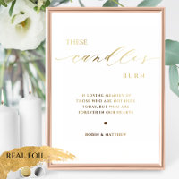Real Foil This Candle Burns In Memory Wedding Sign