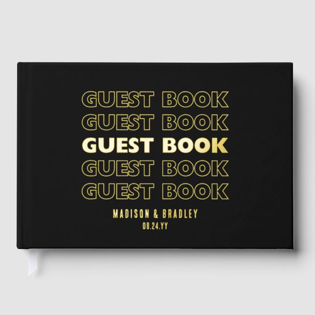 Real Foil Trendy Modern Typography Wedding Guest Book (Front)