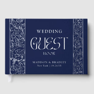 Real Foil Vintage Floral Blue Silver Wedding Guest Book