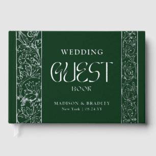 Real Foil Vintage Floral Green Silver Wedding Guest Book