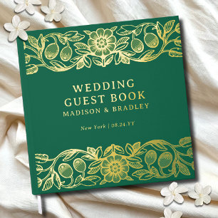 Real Foil Vintage Floral Green Wedding Guest Book