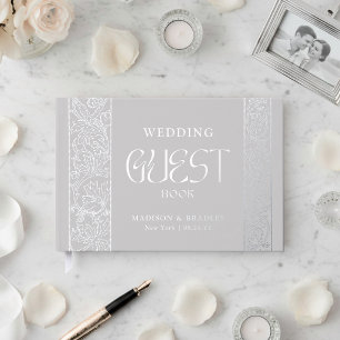 Real Foil Vintage Floral Grey Grey Wedding Guest Book