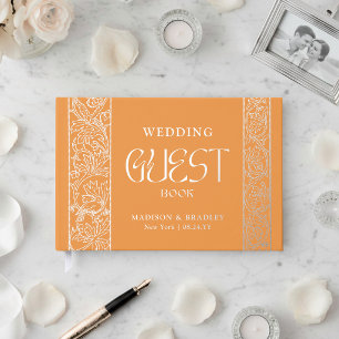 Real Foil Vintage Floral Orange Silver Wedding Guest Book
