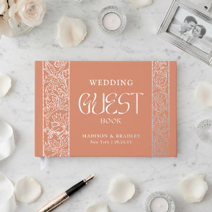 Real Foil Vintage Floral Orange Wedding Guest Book