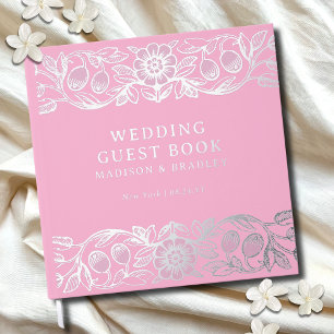 Real Foil Vintage Floral Pink Wedding Guest Book