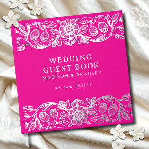 Real Foil Vintage Floral Pink Wedding Guest Book