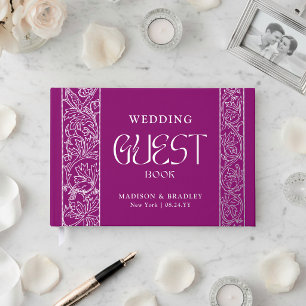 Real Foil Vintage Floral Purple Silver Wedding Guest Book