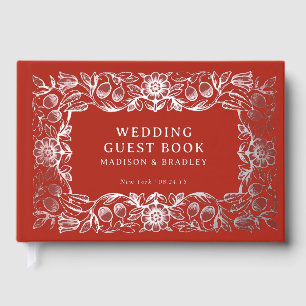 Real Foil Vintage Floral Red Silver Wedding Guest Book