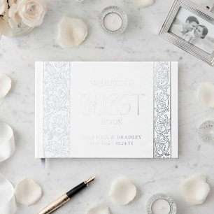 Real Foil Vintage Floral White Wedding Guest Book