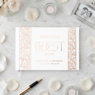 Real Foil Vintage Floral White Wedding Guest Book