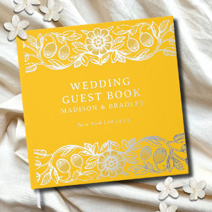 Real Foil Vintage Floral Yellow Wedding Guest Book