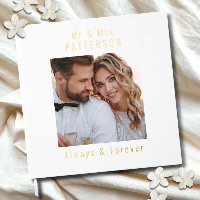 Real Foil Wedding Photo Personalised Names Guest Book (Creator Uploaded)