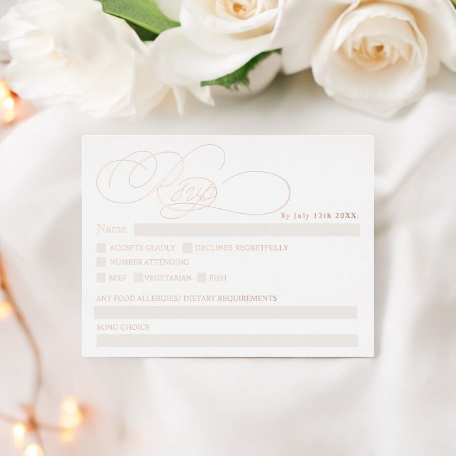 Real foil white calligraphy chic rsvp wedding foil holiday postcard (Real foil white calligraphy chic rsvp wedding foil holiday postcard)