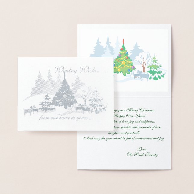 Real Foil  Wintry Wishes Christmas Goats Foil Card (Display)