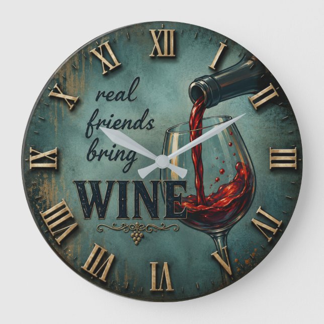 Real Friends Bring Wine Bar Decor Large Clock (Front)