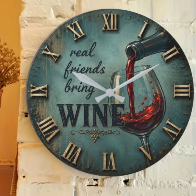 Real Friends Bring Wine Bar Decor Large Clock (Creator Uploaded)