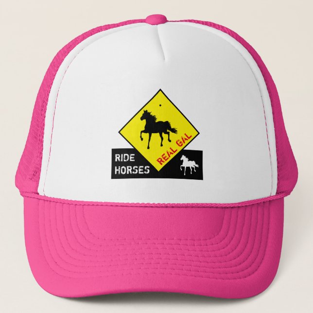 Real Gal Ride Horses & Black Horse Party / Rodeo T Trucker Hat (Front)