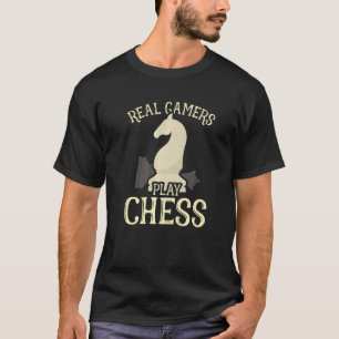 Real Gamers Play Chess Player White Chess Knight C T-Shirt