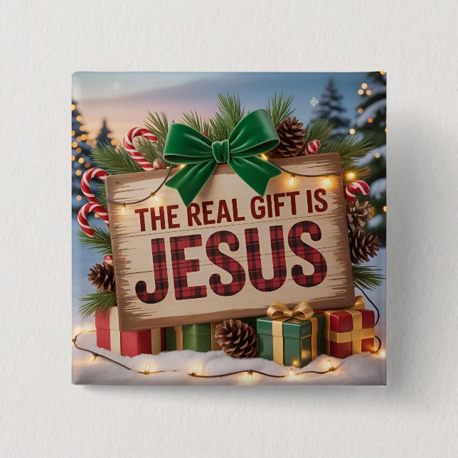 Real Gift Jesus Square Button (Front)