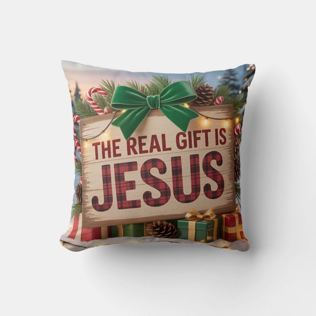 Real Gift Jesus Throw Pillow (Front)