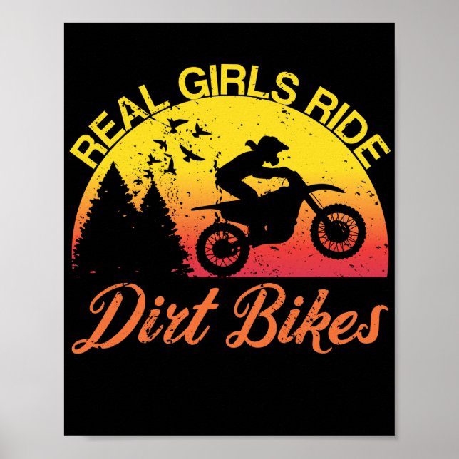Real Girls Ride Dirt Bikes Motocross Sunset Stunt Poster (Front)