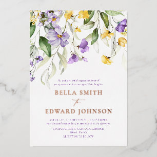 Real Gold and Purple Floral Monogram Wedding