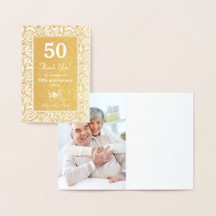 Real Gold Foil 50th Anniversary Photo Thank you Card