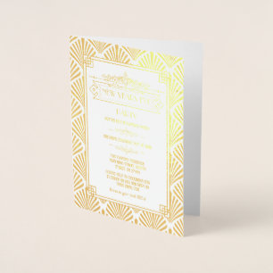 Real Gold Foil Art Deco New Year's Eve Party Card