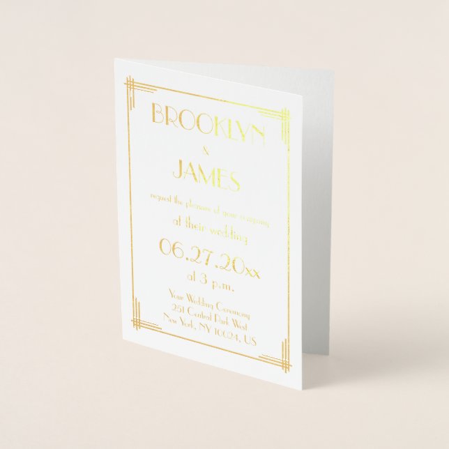 Real Gold Foil Art Deco Wedding Invitations Cards (Front)