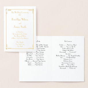 Real Gold Foil Art Deco Wedding Programs Card