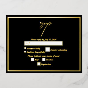 Real Gold Foil Black & Gold Wedding RSVP Invitation Postcard