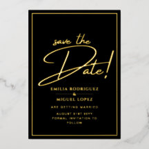 Real GOLD Foil Black Save the Date Wedding