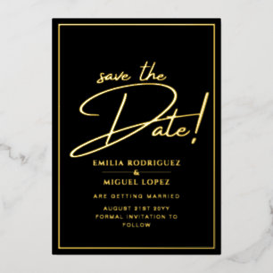 Real GOLD Foil Black Save the Date Wedding