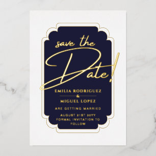Real GOLD Foil Blue Save the Date Wedding