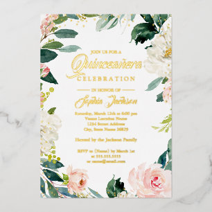 REAL GOLD FOIL Blush Floral Wreath Quinceanera