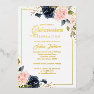 REAL GOLD FOIL Blush Navy Floral Quinceanera