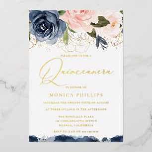 Real Gold Foil Blush & Navy Quinceanera Party