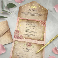 Real Gold Foil Blush Pink Rose Quinceanera