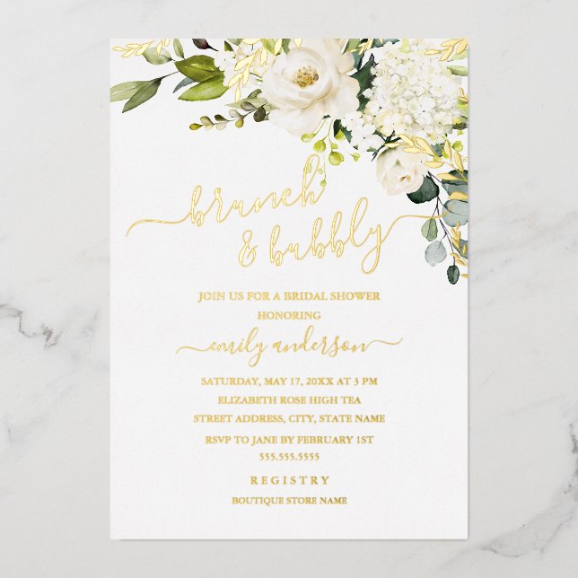 REAL GOLD FOIL Brunch And Bubbly Bridal Shower  (Front)